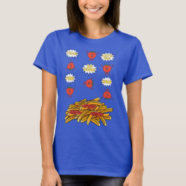 Camiseta tomate saltando para batatas fritas, desenho anima