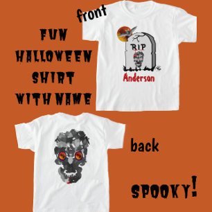 Camiseta Tombstone, Bat, Crânio e Nome do Assustador do Hal