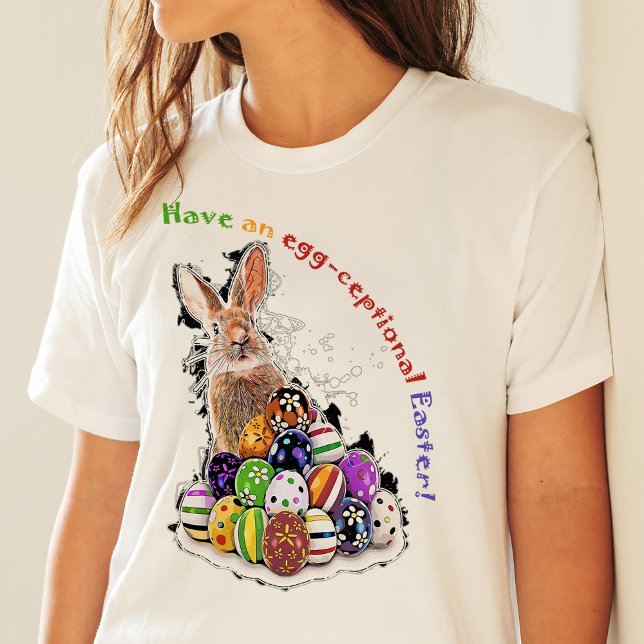 Camiseta Tome uma Páscoa oviciosa! Ovos de coelho da Páscoa (Have an egg-ceptional Easter! Easter Bunny Eggs. Women Basic White T-Shirt)