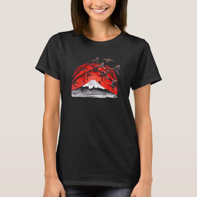 Camiseta Tonelada de Volcano Japonesa Crane Sakura Mountain (Frente)