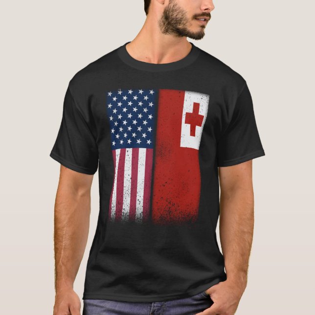 Camiseta Tonga Tongan American Flags Proud USA Tonga (Frente)