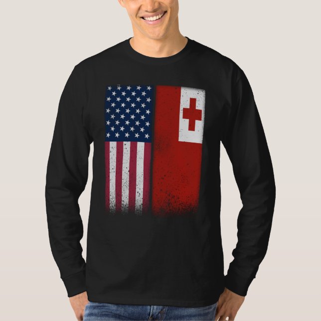Camiseta Tonga Tongan American Flags Proud USA Tonga (Frente)
