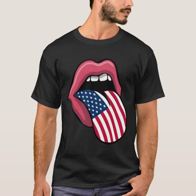 Camiseta Tongue Lips Patriotic Usa Flag 4Th Of July Merica (Frente)