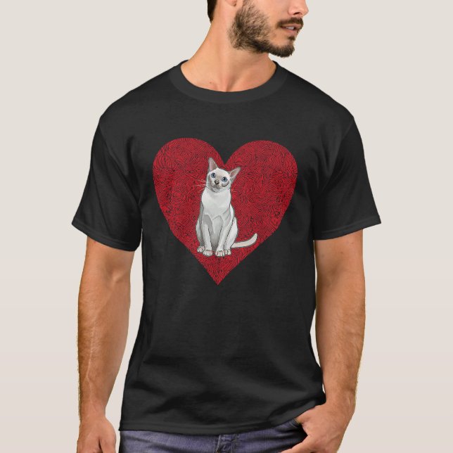 Camiseta Tonkinese Valentines Day Cat Love Fingerprint (Frente)