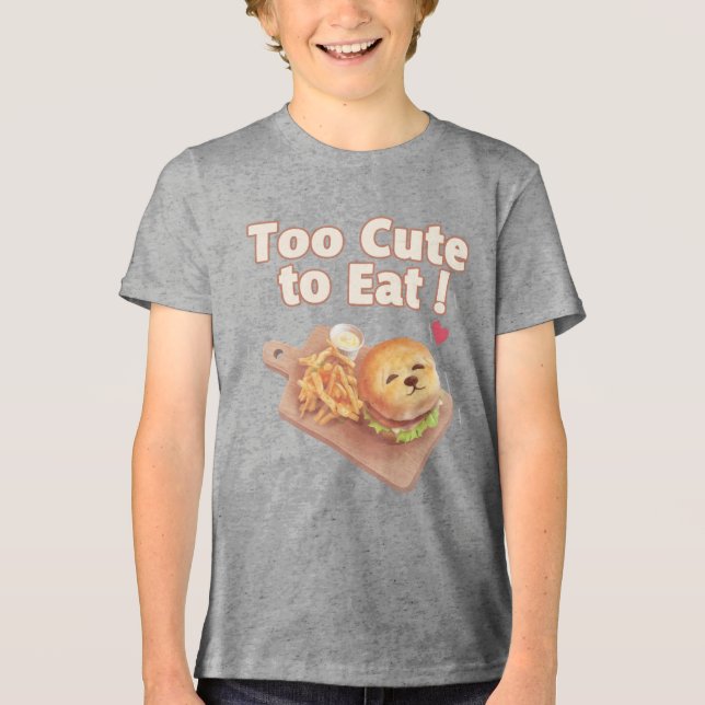 Camiseta Too Cute to Eat: Smiling Bichon Burger Art (Frente)