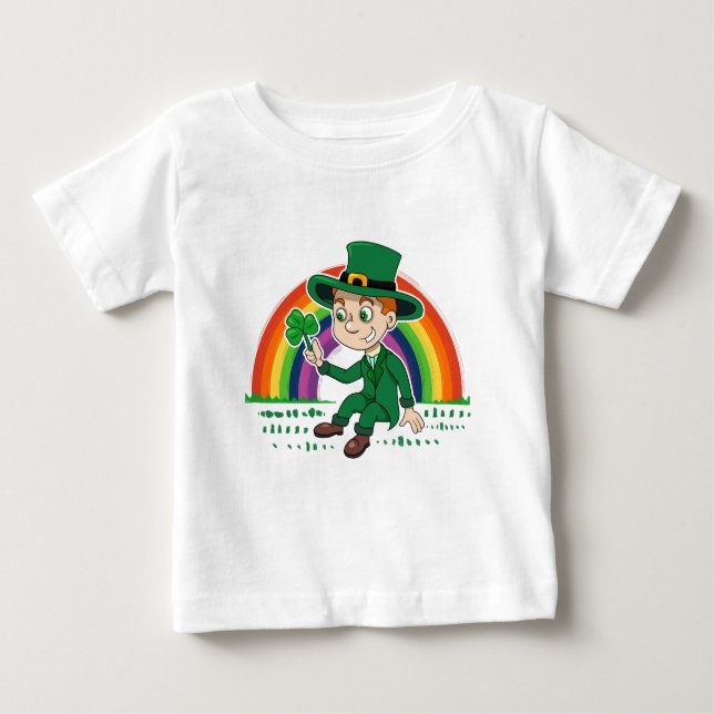 Camiseta Toon leprechaun bonito com shamrock e arco-íris (Frente)