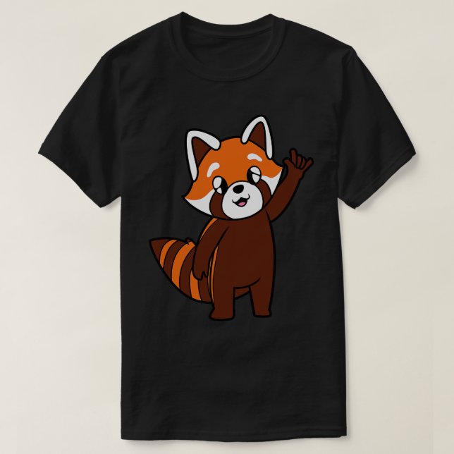 Camiseta toon red panda mostra que te amo gesto de mão ASL (Frente do Design)