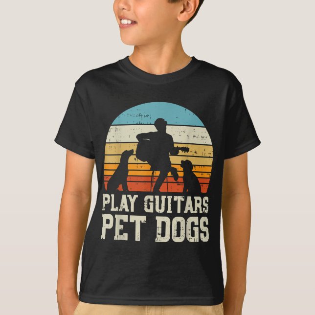 Camiseta Toque Guitarras Pet Dog Retro Music Guitarist Anim (Frente)