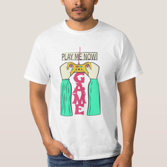 Camiseta Toque-me Agora – Design de Controle de Jogos Retrô (Frente)