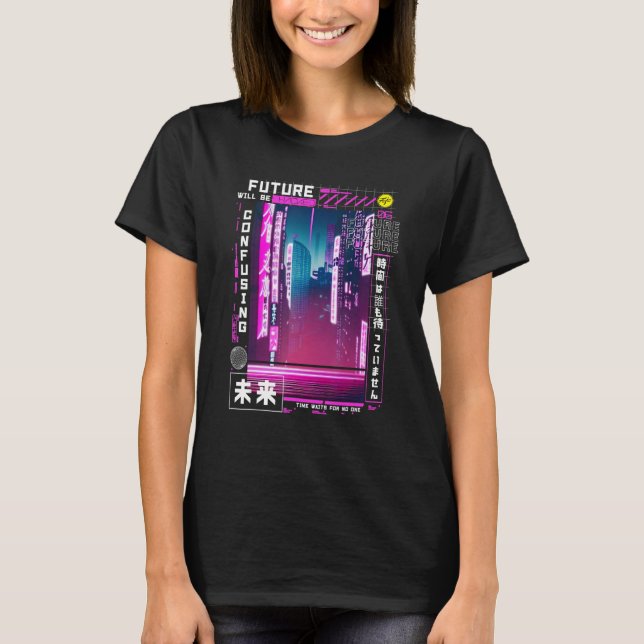 Camiseta Tóquio ciberpunk vaporwave em retro-vibes japonese (Frente)