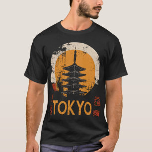 Camiseta Tóquio Pagoda Vintage Temple Sunset Silhout