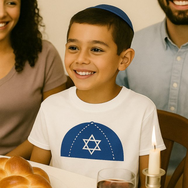 Camiseta Torah Scholar Blue Kippah e Star de David (Criador carregado)