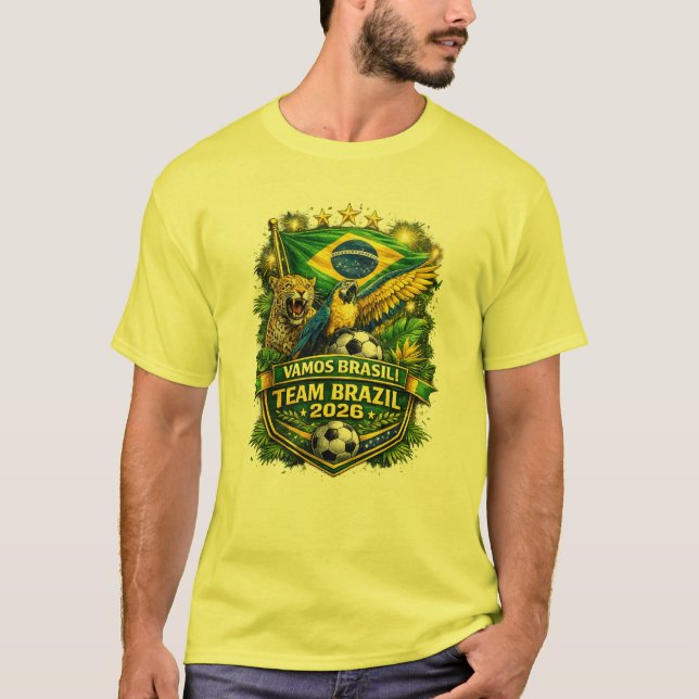 Camiseta Torcida Brasil 2026 Fã de Futebol Jaguar & Arara  (Frente)