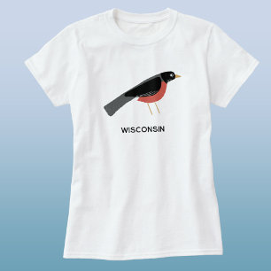 Camiseta Tordo Americano Arte Wisconsin Texto Personalizado
