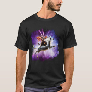 Camiseta Tornado Cat Dirigindo Unicórnio Com Pizza