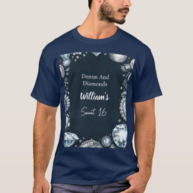 Camiseta Torne Elegante Gem Bling Denim E Diamantes Doces 1 (Frente)