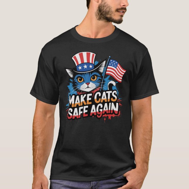 Camiseta Torne Os Gatos Seguros Novamente Engraçados Debate (Frente)