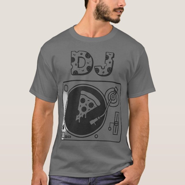 Camiseta Torno de Desenho Animado Fatia de Pizza DJ (Frente)