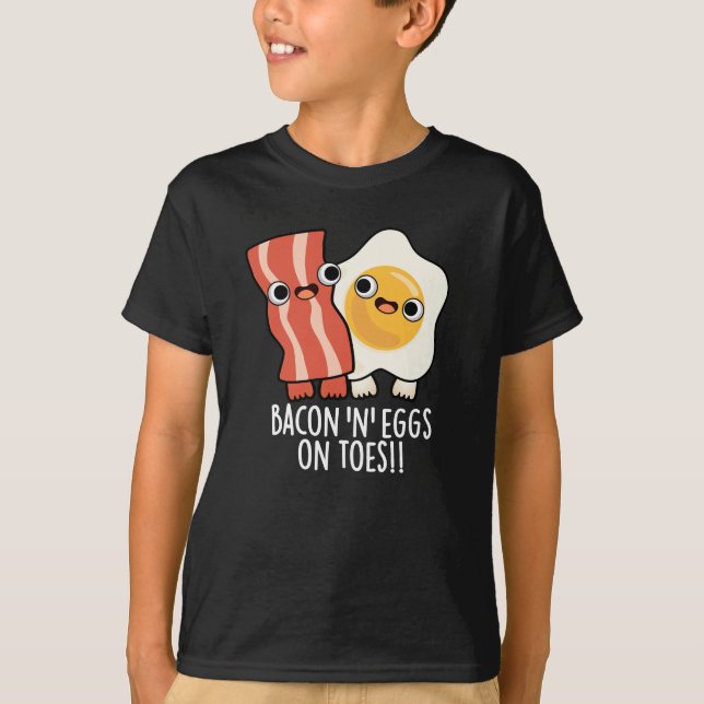 Camiseta Torradas Divertidas com Bacon e Ovos nos Dedos dos (Frente)