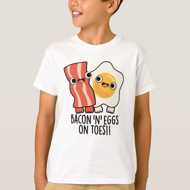 Camiseta Torradas Divertidas com Bacon e Ovos nos Dedos dos (Frente)