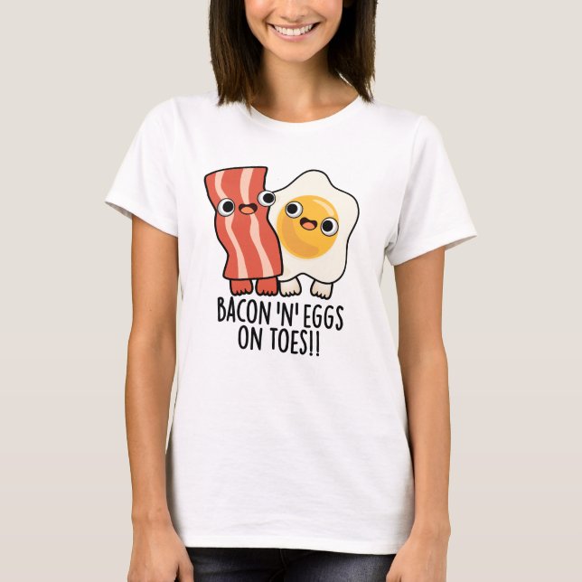 Camiseta Torradas Divertidas com Bacon e Ovos nos Dedos dos (Frente)