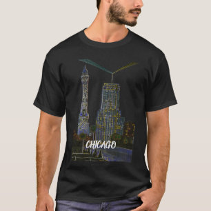 Camiseta Torre d'água de Chicago Linda Arte Vintage Colorid