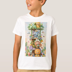 Camiseta Torre de árvore de safári na selva - Girafa Elefan