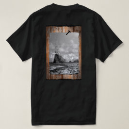 Camiseta Torre de bambu de praia com água, seixos e madeira