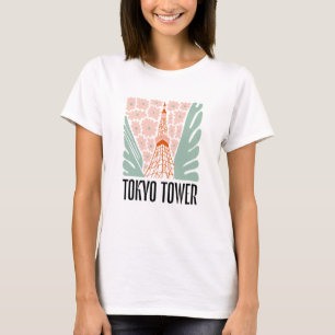 Camiseta Torre de Tóquio Japão arte floral abstrata viagem
