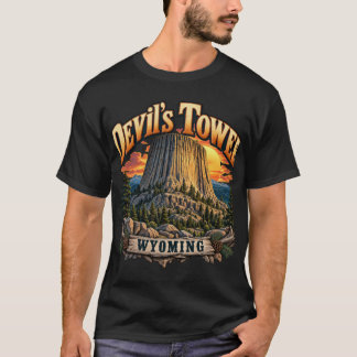 Camiseta Torre do Diabo Wyoming Gráfico Vintage Pôr do Sol