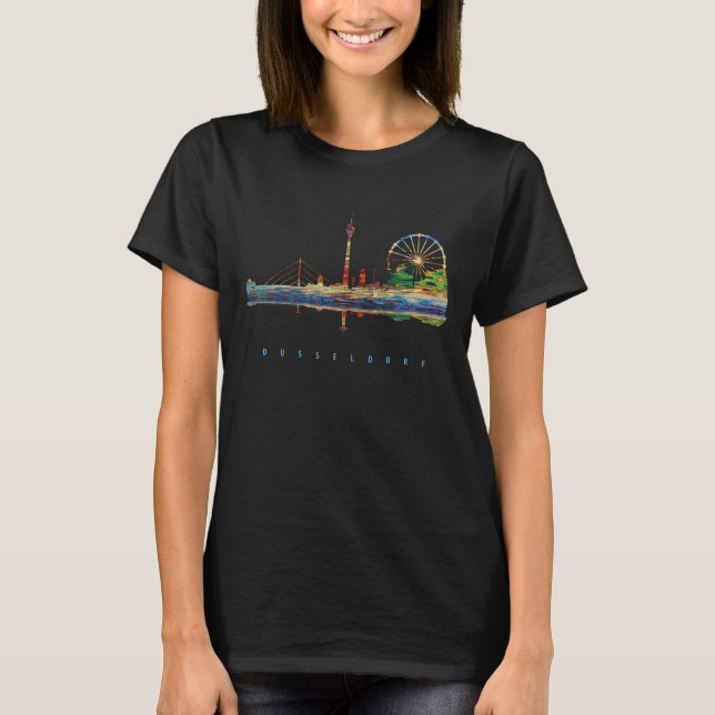 Camiseta Torre do Reno de Dusseldorf Azul Moderno Viagem (Frente)
