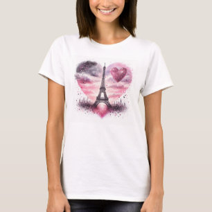 Camiseta Torre Eiffel de Aquarela com Moda de Corações