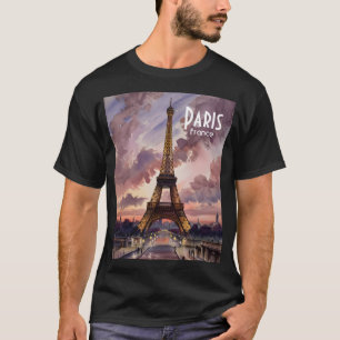 Camiseta Torre Eiffel de Paris ao Crepúsculo Aquarela com T