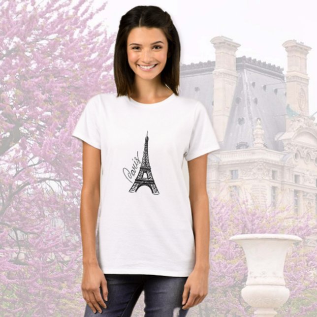 Camiseta Torre Eiffel de tinta preta (Criador carregado)