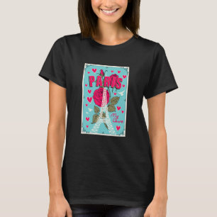 Camiseta Torre Eiffel, em Paris, adorável, com Rosa