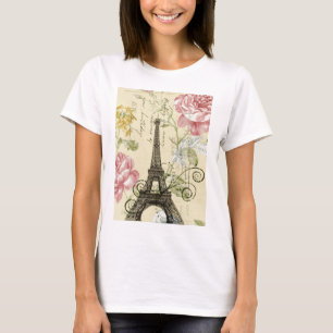 Camiseta Torre Eiffel floral feminino moderna de Paris do