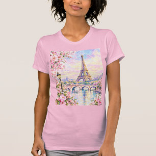 Camiseta Torre Eiffel Floral Rosa Aguarela Parisiense Franc