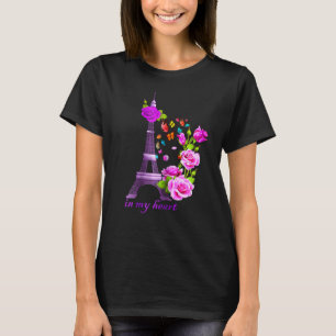 Camiseta Torre Eiffel Paris Rosa Flores E Borboletas