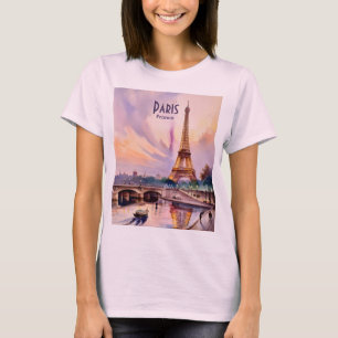Camiseta Torre Eiffel Paris Viagem Aquarela Texto Personali