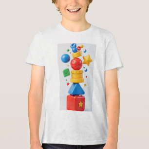 Camiseta Torre Vertical Colorida de Brinquedos 3D para Cria