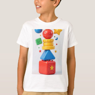 Camiseta Torre Vertical de Brinquedos Coloridos 3D para Cri