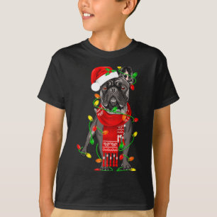 Camiseta Torta Cachorro Bulldog Francês Luzes de Natal Xma