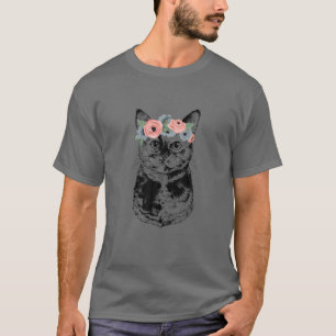 Camiseta Tortoisinferno Gato Com Banda-Cabeça Floral Tortie