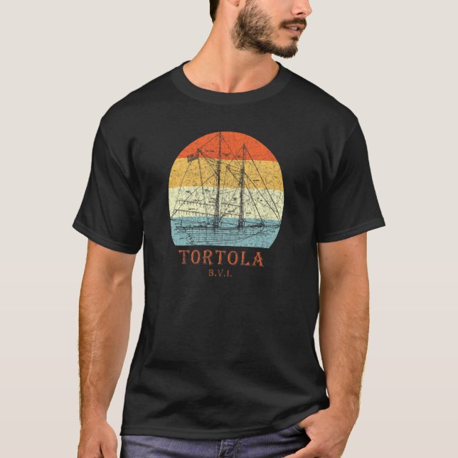 Camiseta Tortola Bvi Vintage Blueprint Sailboat Vacage (Frente)