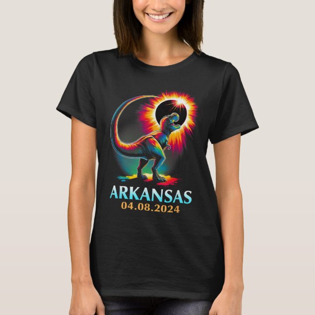Camiseta Total do Arkansas Total Solar Eclipse 2024 T Rex D (Frente)