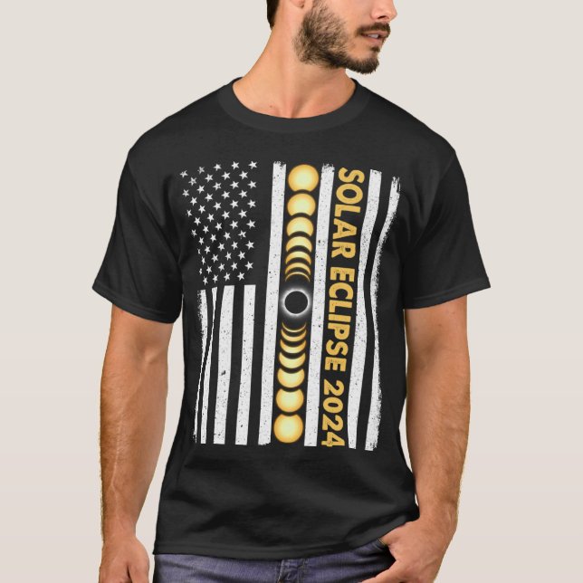 Camiseta Total do Eclipse Solar 2024 Totalidade Fases Améri (Frente)