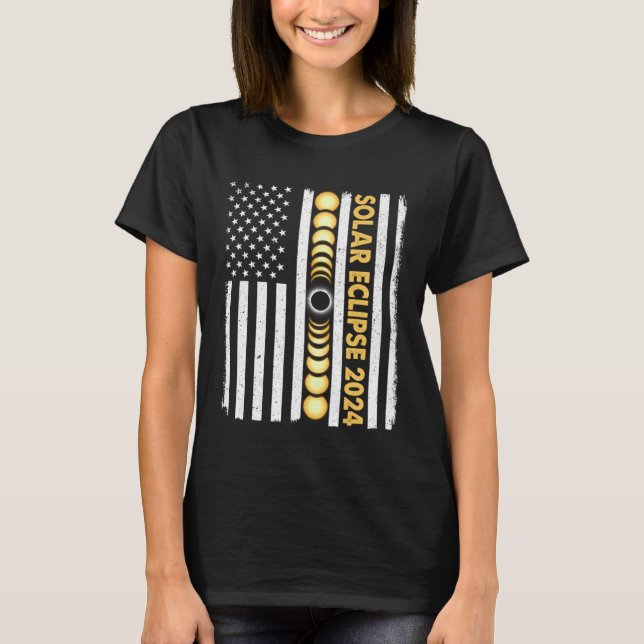 Camiseta Total do Eclipse Solar 2024 Totalidade Fases Améri (Frente)