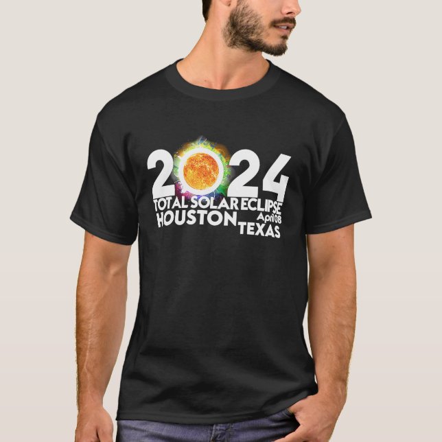 Camiseta Total do Eclipse Solar Houston TEXAS abril 8 2024  (Frente)