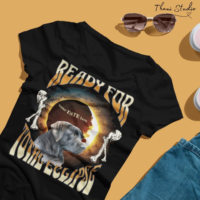 Camiseta Total Eclipse 2024 - Data Editável - Cachorro (Criador carregado)