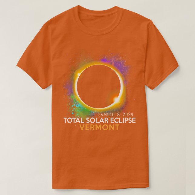 Camiseta Total Eclipse Solar 2024 Totalidade 040824 Vermont (Frente do Design)